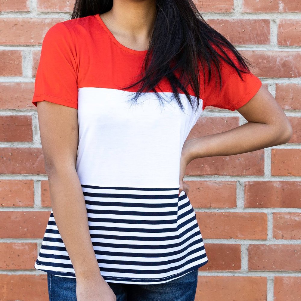 Red Color Block Top